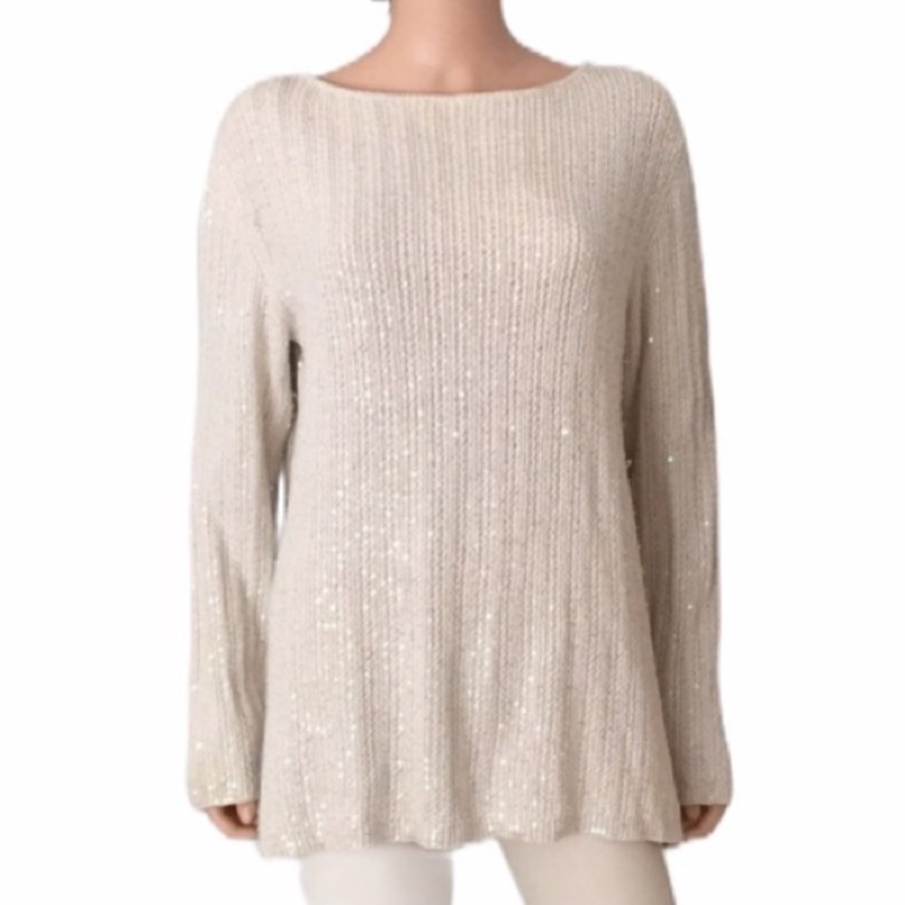 Country Shop Silk Wool Sequin Sweater Neutral Shimmer Knit